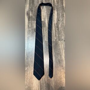 Vintage Christian Dior Silk Blend Tie Navy Blue Red Geometric Stripe Logo Italy